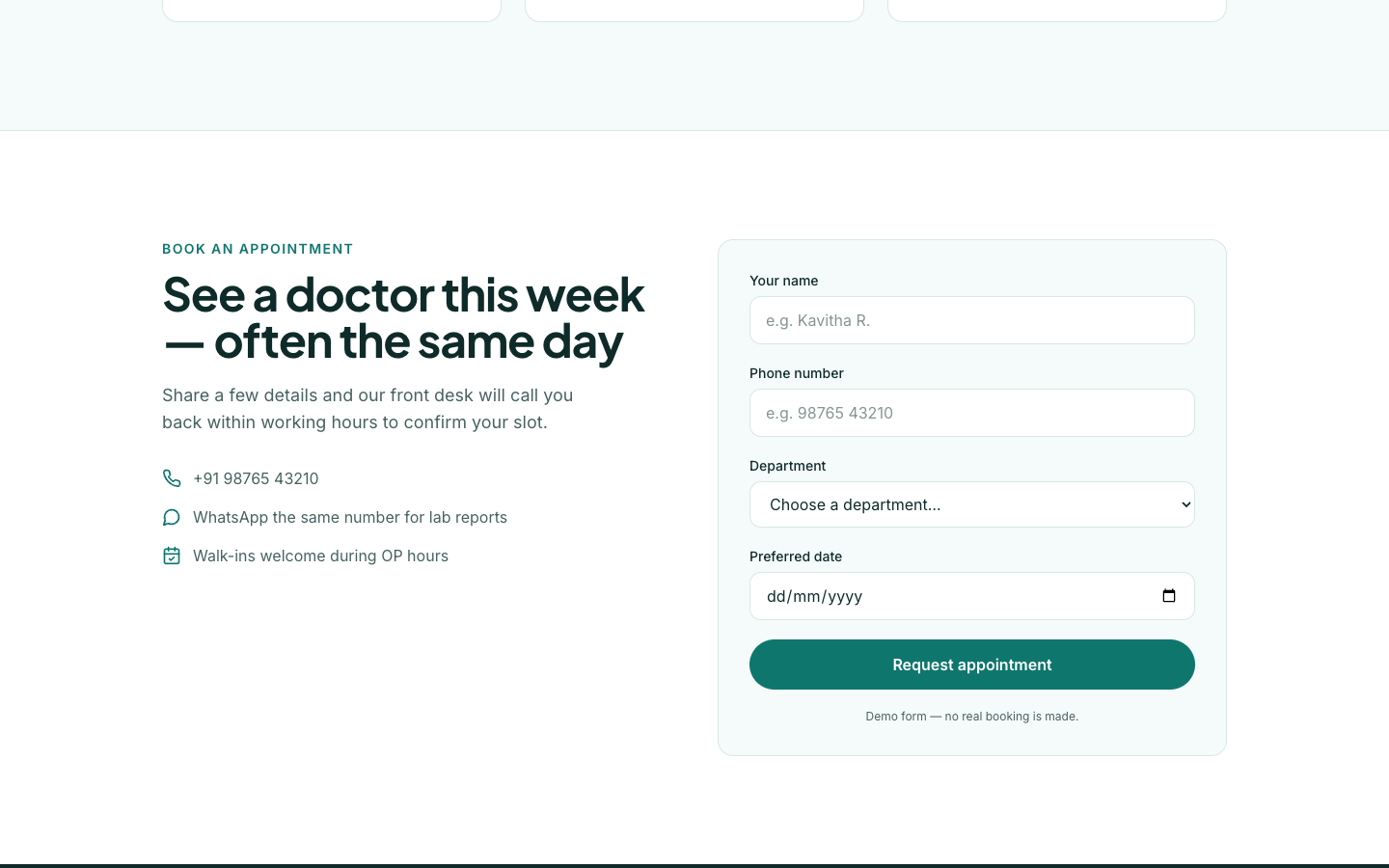 Clinic / Doctor template — bottom section