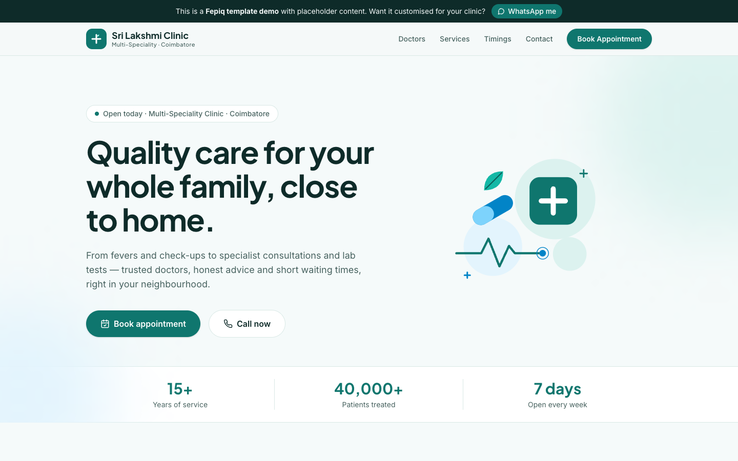 Clinic / Doctor template — hero section