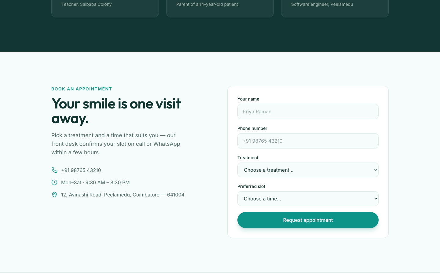 Dental Clinic template — bottom section