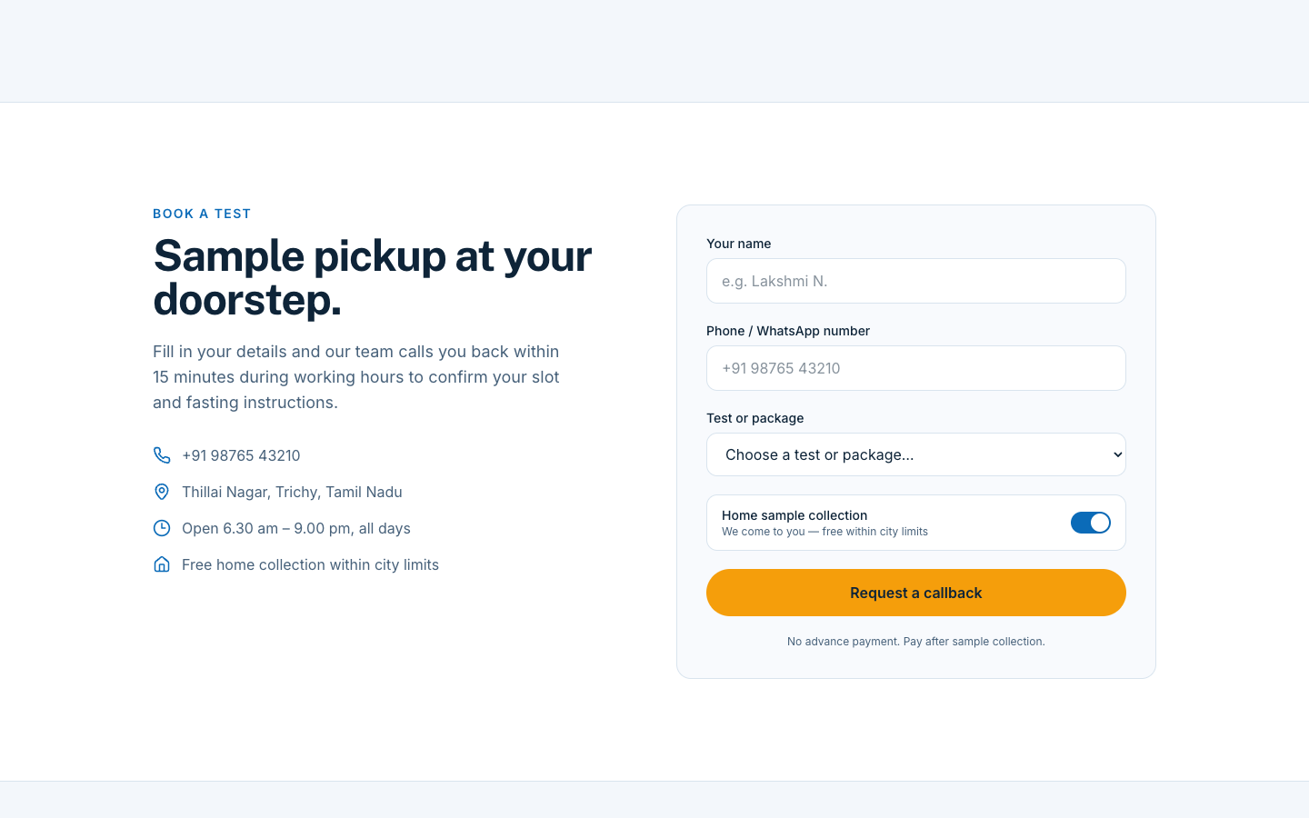 Diagnostic Lab / Scan Centre template — bottom section