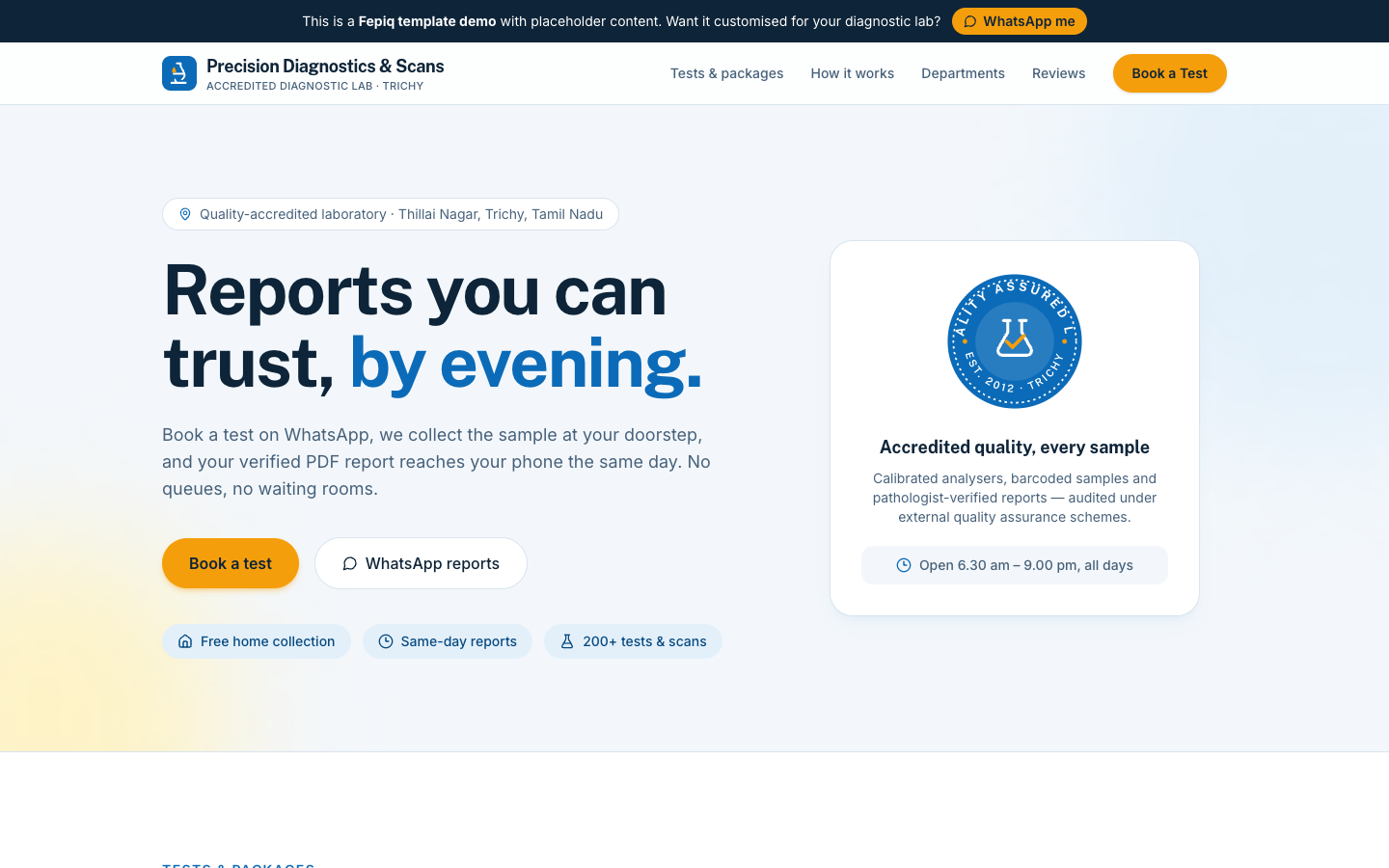 Diagnostic Lab / Scan Centre template — hero section