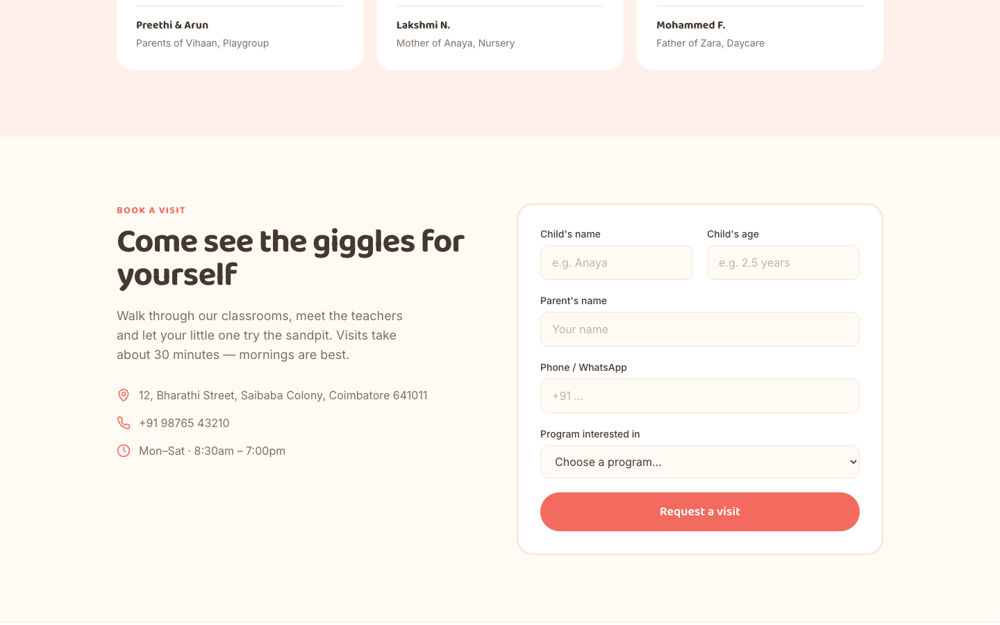 Playschool / Daycare template — bottom section