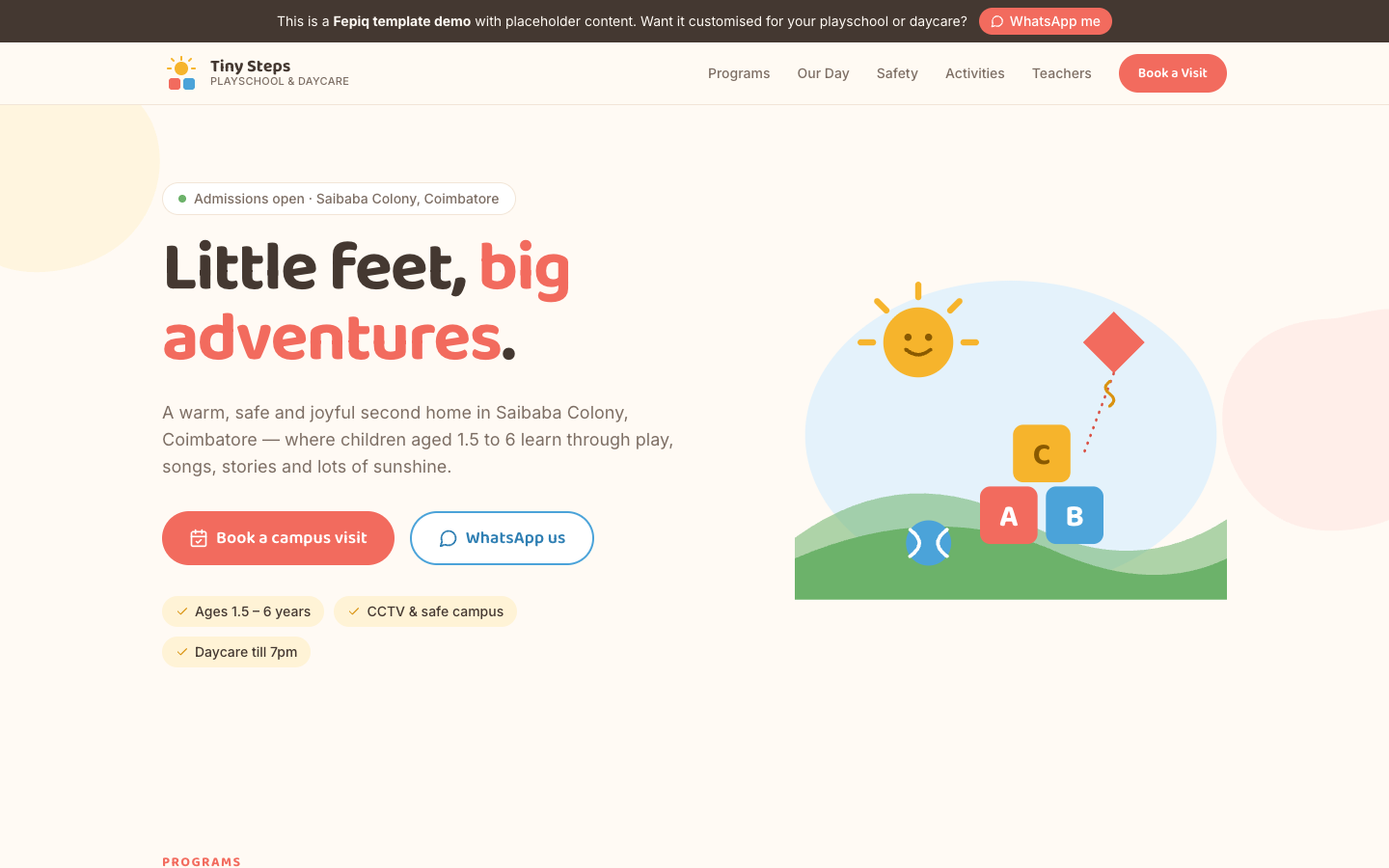 Playschool / Daycare template — hero section