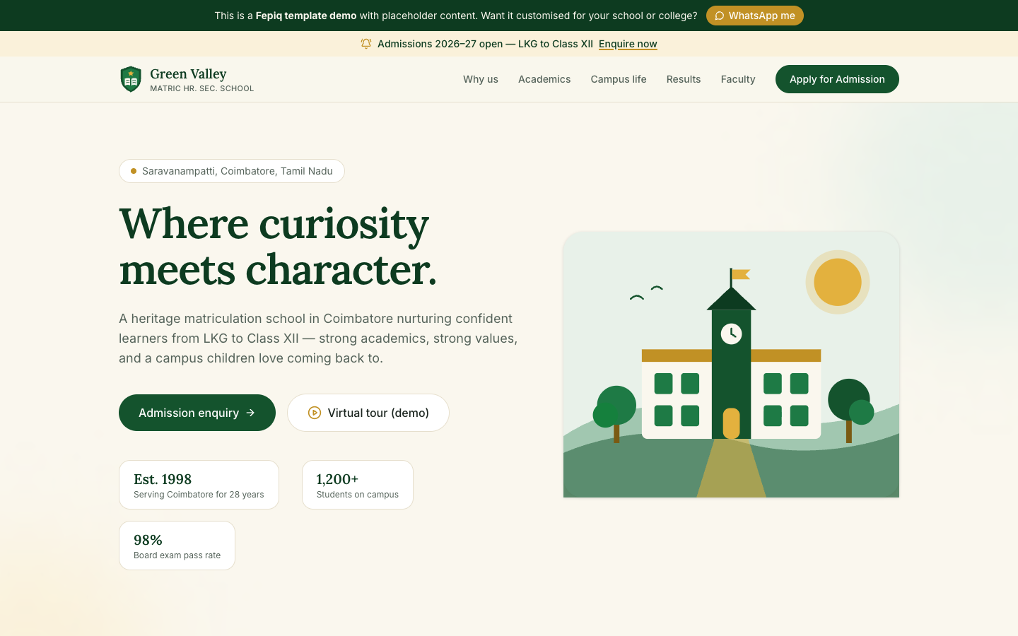 School / College template — hero section